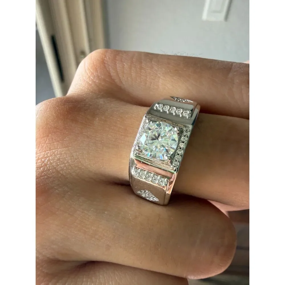 Men’s 1 CT D Color Moissanite Ring Size 10 Rhodium Plated w/ GRA